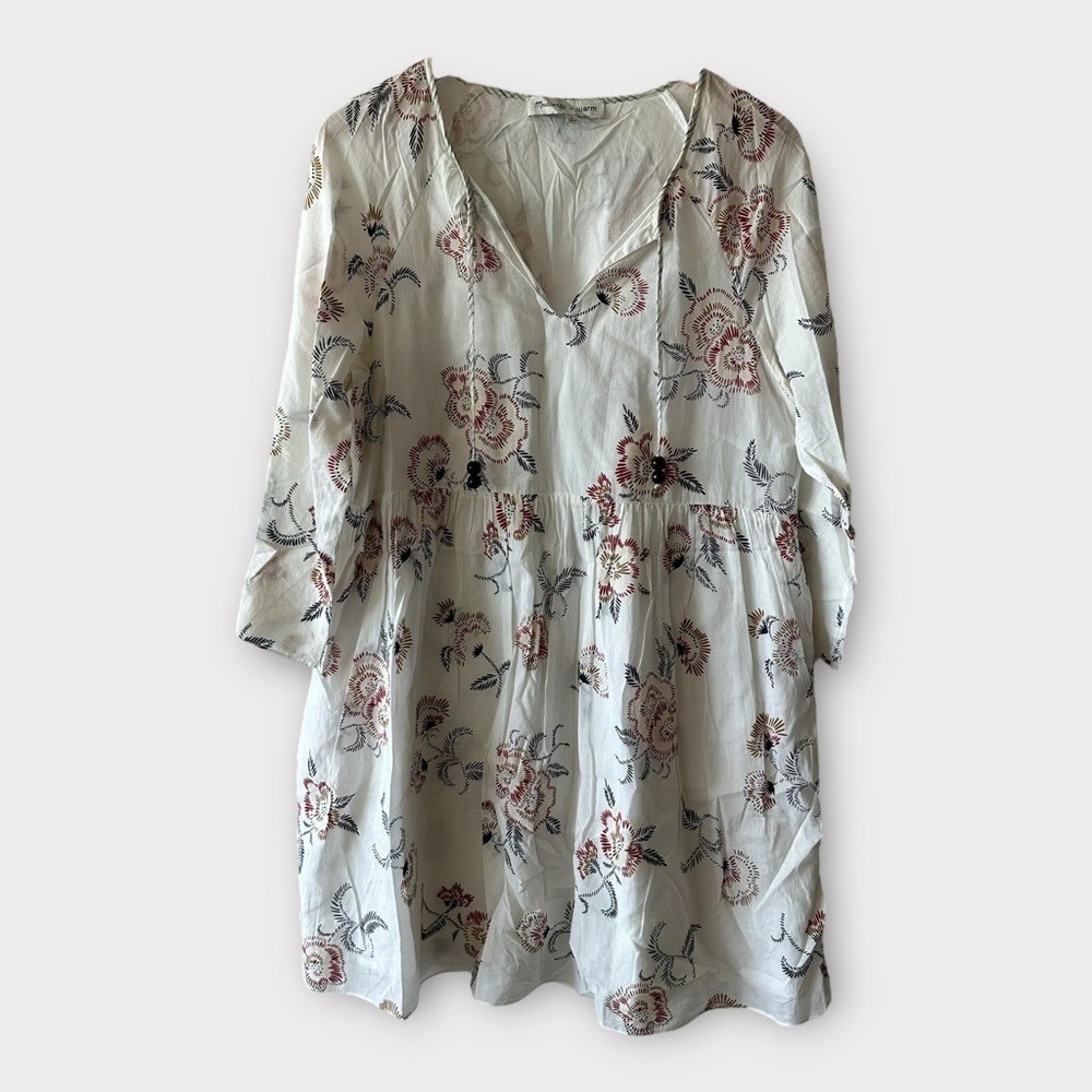 Madewell x Warm Honolulu Hibiscus Floral Tie Neck Mini Dress Womens Size Medium